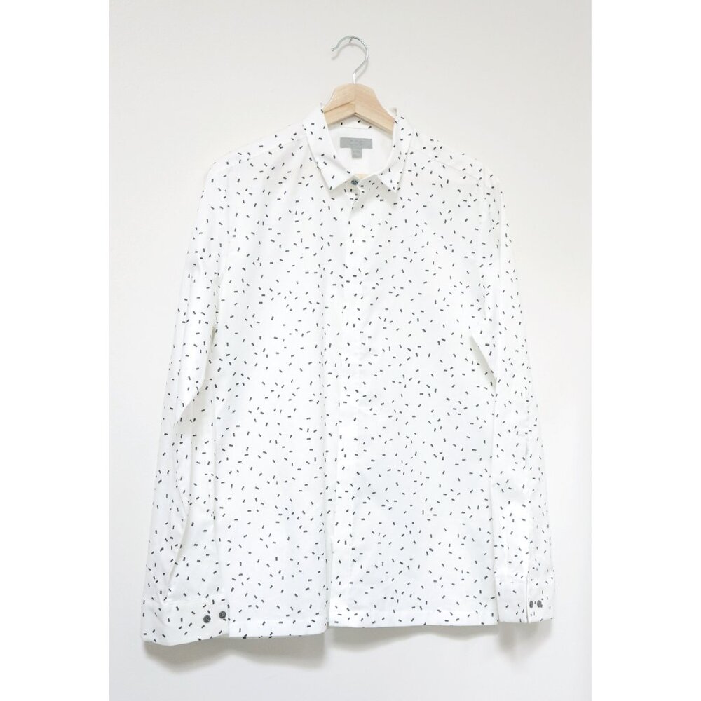 COS Men's Black on White Confetti Long Sleeve Button Down Shirt